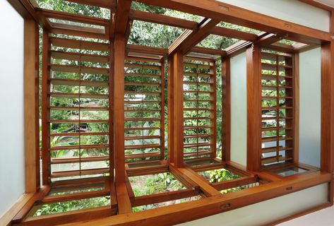 The Tropical Urban Window, Cochin, by [ar&de] [ar&de] designed The Tropical Urban Window as a window allowing light, ventilation and privacy- all at the same time. The Tropical Urban Window, Cochin, by [ar&de] Ventilation Window Design, Tropical Windows, Skylight Covering, Collage Architecture, Modern Tree House, Louvered Shutters, Window Architecture, Louver Windows, Concrete Ceiling