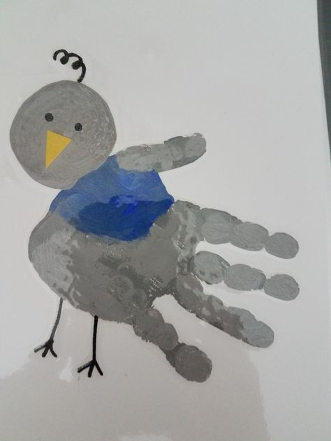 Q is for quail Pigeon Handprint Craft, Quail Handprint Craft, Quail Crafts For Preschool, Q Is For Handprint Craft, Q Handprint Craft, Letter Q Handprint Craft, Quail Craft, Q Is For Quail, Jubilee Crafts