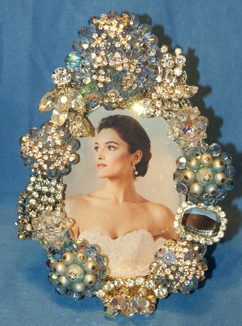 Sparkling Baby Blue Crystal and Rhinestone Jeweled Picture Frame OOAK Jeweled Picture Frame, Jeweled Picture, Jewel Frames, Vintage Jewelry Ideas, Jewelry Frames, Walmart Jewelry, Vintage Jewelry Crafts, Vintage Jewelry Art, Repurposed Jewelry