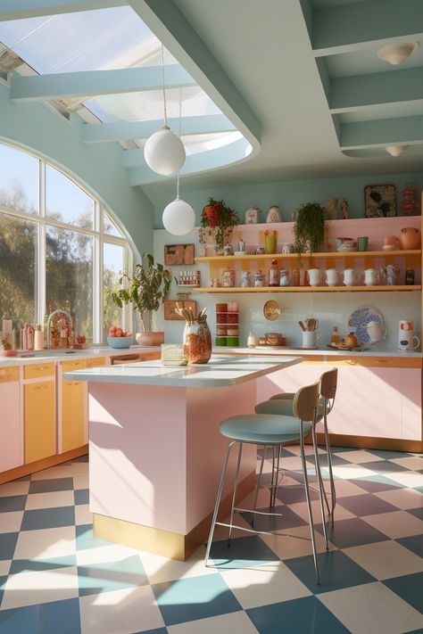 100+ Gorgeous Pastel Colored Rooms to Inspire your Decor - Days Inspired Colorful Bloxburg House, Colorful House Exterior, Different House Styles, Pastel Kitchen, Vibrant Living Room, Pastel Walls, Kitchen Colors, Kitchen Room, Decoration Design