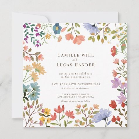 Elegant Boho Wildflower Wedding Invitation Zazzle Dahlia Wedding Invitations, Wedding Invites Ideas, Bloom Theme, Boho Wildflower Wedding, Wedding April, Boho Wildflower, Wildflower Wedding Invitations, Minimal Wedding Invitation, Dream Wedding Decorations