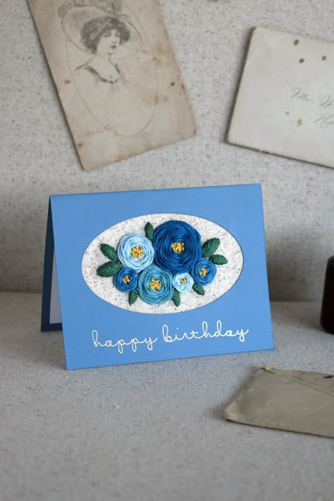 Hand Embroidered Bundle of Roses Card Embroidery Cards Pattern, Embroidery Cards, Free Cricut, Stitching Cards, Diy Embroidery Designs, Hand Embroidery Patterns Flowers, Birthday Congratulations, Diy Embroidery Patterns, Handmade Embroidery Designs