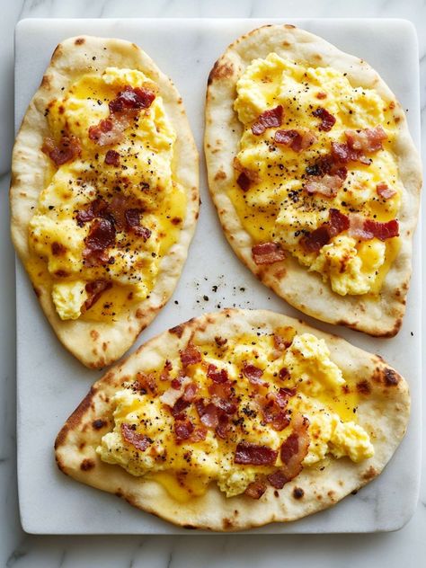 This Bacon, Egg, and Cheese Breakfast Pizza on naan bread is topped with scrambled eggs, crispy bacon, and melty cheese—a perfect start to the morning! Pizza On Naan Bread, Marry Me Chicken Pasta, Naan Bread Pizza, Apartment Recipes, Eggs Cheese Breakfast, Parmesan Cream Sauce, Creamy Pasta Dishes, Marry Me Chicken, Lentil Pasta