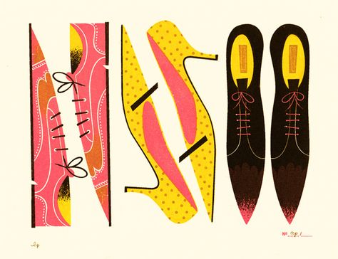 50s Shoes, Character Prints, Mid Century Illustration, Shoes Illustration, Shoe Design, 60s Mod, Art Et Illustration, Fashion Decor, Retro Illustration