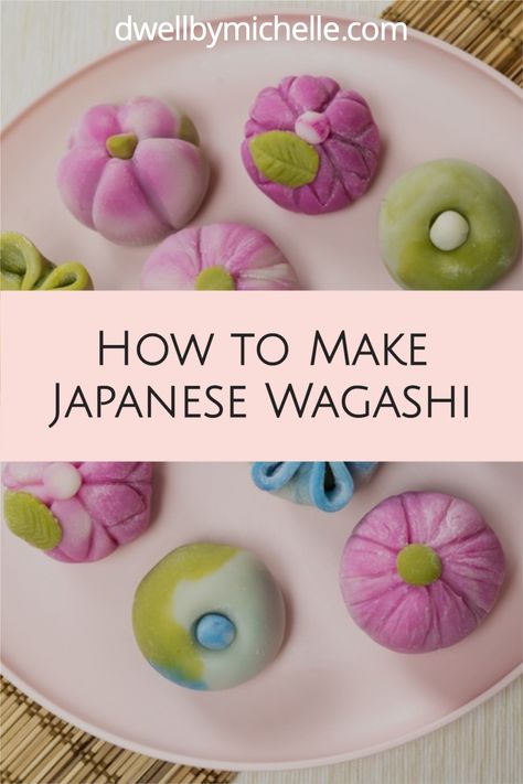 This wagashi recipe makes incredibly easy and beautiful Japanese nerikiri. Featuring homemade shiro-an (white bean paste) and sweet rice flour, this authentic wagashi recipe is sure to please and impress! #japanesefood #japanesesnacks #wagashi #nerikiri #wagashirecipe Japanese Wagashi Recipe, Japanese Sweet Recipes, Japanese Pastry Recipes, Japanese Treats Recipe, Easy Japanese Snacks, Japanese Cookies Recipe, Konpeito Recipe, Japanese Deserts Recipe, Kawaii Dessert Recipe