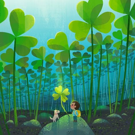 Image of Four-leaf clover Drawing Layout, Joey Chou, Landscape References, Dream Illustration, Background Designs, Red Hood, Pics Art, Whimsical Art, Clover Leaf