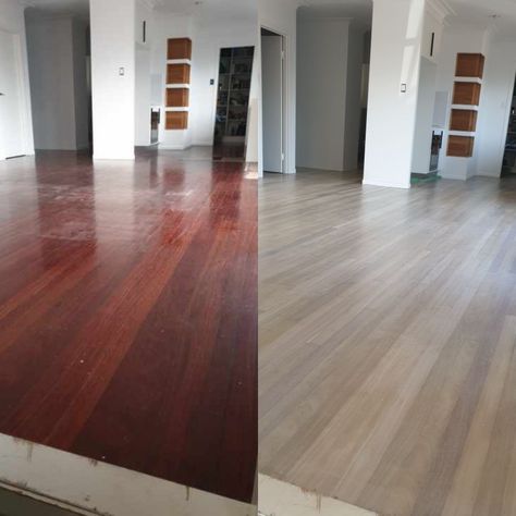 Before and After. We started with a mixed hardwood floor consisting of very red hardwood boards. After a process of bleaching, tinting, sealing and top coating we were left with beautiful ashy boards throughout the home. Stained Wooden Floor, Floor Remodel Before And After, Jarrah Floors Interior Kitchen, Bleached Cherry Floors, Stain Hardwood Floors Before And After, Bleaching Wood Floors, Bleached Brazilian Cherry Floors, Merbau Floor Living Rooms, Bleached Wood Floors Before And After