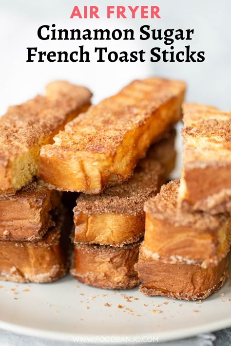 Air Fryer French Toast Sticks, Cinnamon Sugar French Toast, Air Fryer French Toast, French Toast Bites, Air Fryer Recipes Breakfast, Air Fryer Recipes Dessert, Air Fryer Recipes Snacks, Air Fryer Cooking Times, French Toast Sticks