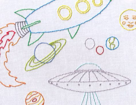 Planets Solar System, Space Rocket, Bead Embroidery Patterns, The Final Frontier, Simple Embroidery, Hand Embroidery Pattern, Machine Embroidery Patterns, Hand Embroidery Patterns, Sock Yarn