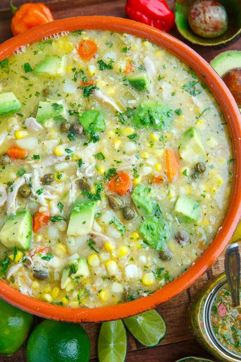 Colombian Chicken, Chicken And Corn Soup, Columbian Recipes, Spanish Soup, Colombian Style, Chicken And Corn, Colombian Cuisine, Chicken And Potato, Potato Chowder