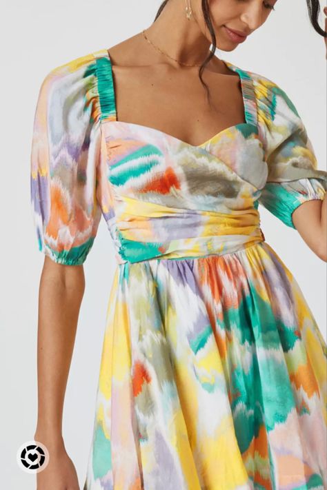 Colorful spring mini dress with puff sleeve perfect for Mother’s Day or as a wedding guest or brunch from Anthropologie Spring Edit, Backless Dress Summer, Rainbow Tie Dye, Faux Leather Mini Skirt, Mini Sundress, Rainbow Tie, Resort Collection, June 2022, Birthday Dress