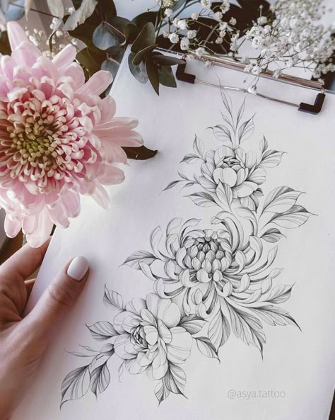 Peony Drawing, Chrysanthemum Tattoo, Geniale Tattoos, Inspiration Tattoos, Drawing Flowers, Butterfly Tattoos, Hip Tattoo, Flower Tattoo Designs, Tattoo Life