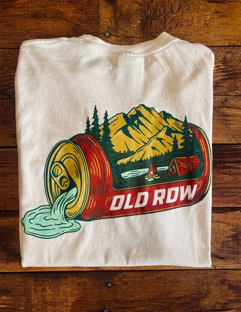 Brand | Old Row Fabric Composition | 100% ringspun cotton Fabric Content | Soft washed garment dyed fabric Additional Details | Unisex Comfort Colors tee Care Instructions | Machine wash cold, turned inside out with like colors. Tumble dry low. Model | Cory is 6'0" and is wearing a large. Merch Tee, Brewery Shirt Design, Beer Graphic Tees, Brewery Tshirt, Retro Tee Shirts, Grunge T Shirt Design, Beer Merch, Can Illustration, Cool Merch Ideas