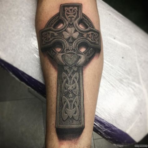 #tattoo #colortattoo #tattoosformen #realistictattoo  #tattoosformen #tattooman #3dtattoo #stylerage Traditional Tattoo Cross, Celtic Cross Tattoo For Men, Cool Cross Tattoos, Celtic Cross Tattoo, Cross Tattoo Meaning, Shamrock Tattoos, Celtic Cross Tattoos, Irish Tattoos, Cross Tattoo For Men