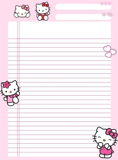 Hello Kitty Writing Paper, Hello Kitty Journal Page, Cute Habit Tracker Printable, Hello Kitty To Do List, Hello Kitty Notes, Cute Notebook Paper, Letter Paper Design, Hello Kitty Planner, Hello Kitty Notebook