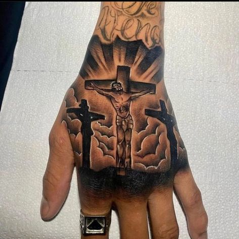 Male Hand Tattoos, 100 Dollar Bill Tattoo, Angel Hand Tattoo, Cross With Wings Tattoo, Cross Tattoo On Hand, Unique Hand Tattoos, Tattoo Ideas Males, Full Hand Tattoo, Hand Tattoo Designs