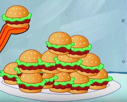 Krabby Patty Krabby Patty Cake, Spongebob Burger, Spongebob Krabby Patty, Spongebob Food, Animation Food, Spongebob Art, Crabby Patties, Food Paintings, Krabby Patty