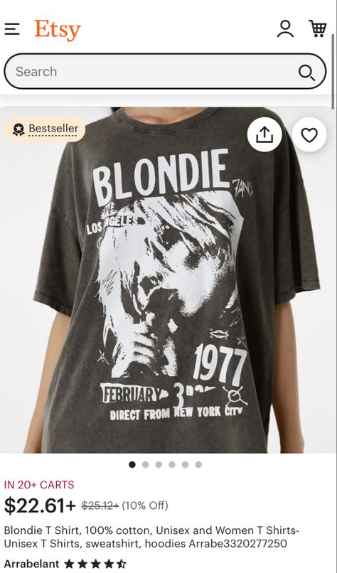 Band Shirt Outfits, Blondie T Shirt, Grunge Tshirt, Baggy T-shirt, Band Tee Shirts, 80s Shirts, Grunge Shirt, 90s Shirts, Concert Shirts