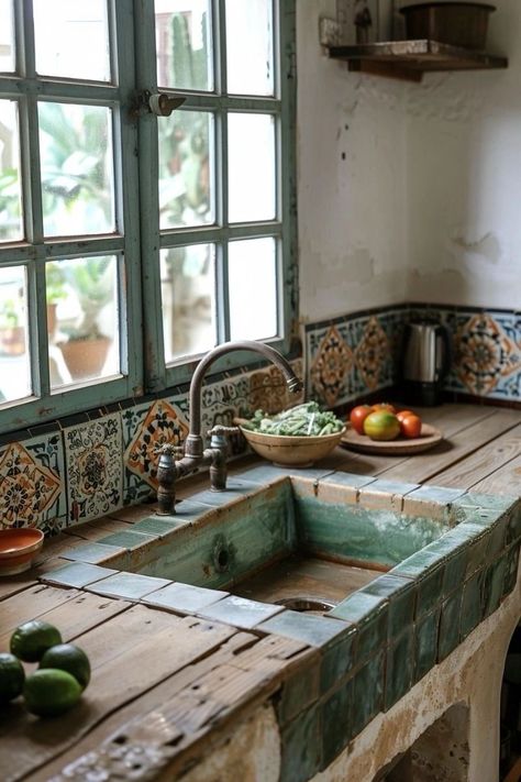 Creative Backsplash Ideas, Rustic Country Kitchen Decor, Cozy Kitchens, Creative Backsplash, Dark Green Kitchen, Bamboo House Design, Italy House, Rustic Country Kitchens, French Living