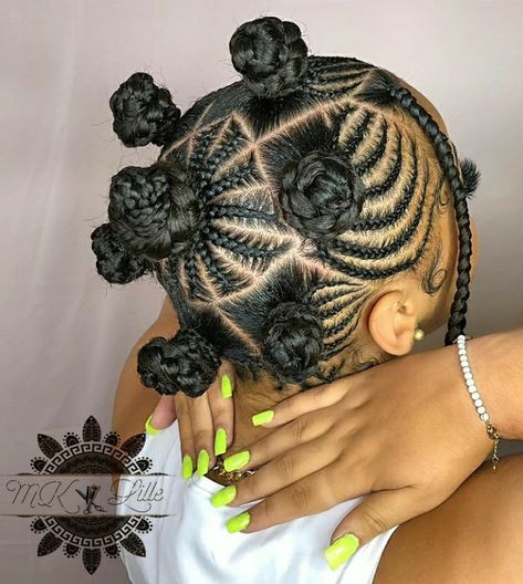 Black hairstyle Buntu braids Big Natural Hairstyles, Bow Braid Hairstyle Black, Braided Mohawk Hairstyles For Black Hair, Braided Bantu Knots Hairstyles, Natural Hair Braids For Black Women, Natural Cornrow Hairstyles, Braided Bun Styles, Bantu Knot Hairstyles, Hairstyles For All Hair Types