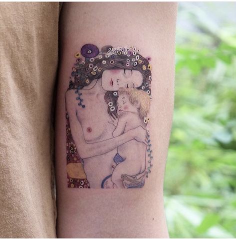 Gustav Klimt Tattoo, Klimt Tattoo, Child Tattoo, Mother Tattoos For Children, Motherhood Tattoos, Sweet Tattoos, Mother Tattoos, Jesus Love, Baby Tattoos