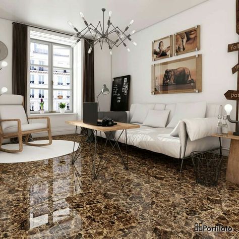 Brown Tiles Floor Living Room, Marble Tiles Living Room, Dark Kitchen Floors, Floor Inspiration, Floor Living Room, Tiles Living Room, Curtains Living Room Modern, Small Modern Kitchens, Bathroom Design Layout