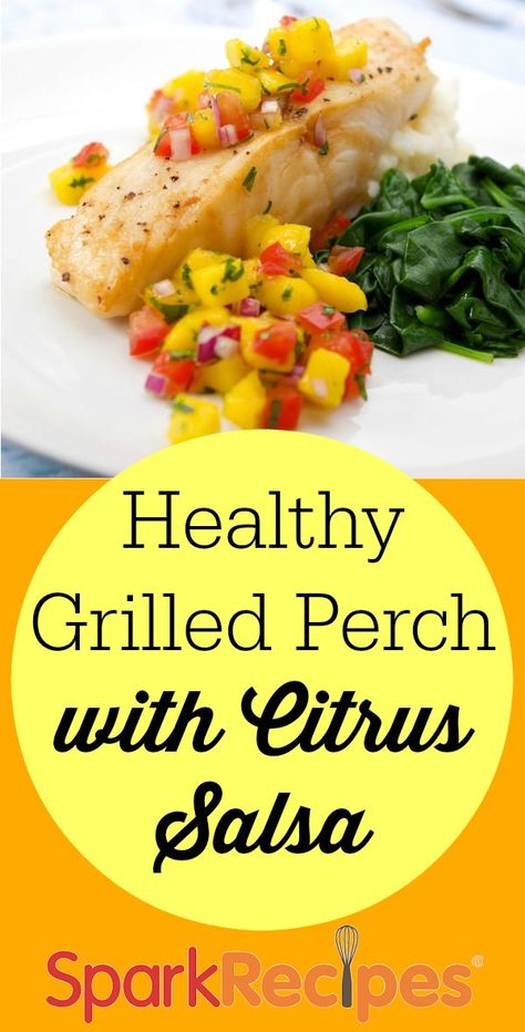 Grilled Perch with Citrus Salsa. My husband and I love this! Great for #summer. | via @SparkRecipes Grilled Perch Fish Recipes, Perch Fish Recipes, Chopped Challenge, Perch Recipes, Citrus Salsa, Dinner Grill, Citrus Food, Perch Fish, Food Healthy Recipes