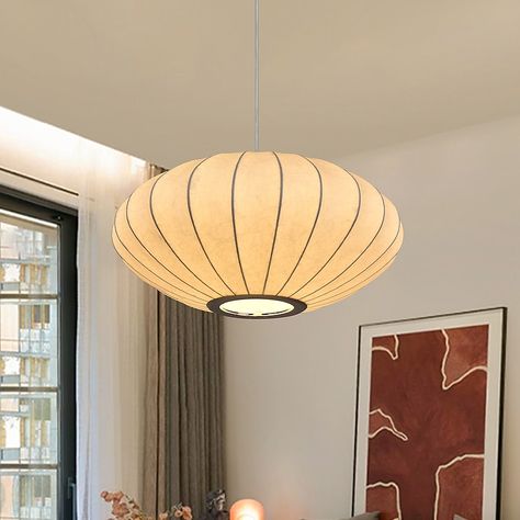 HUOKU Kateo Silk White Rustic Lantern Medium Pendant Light with Cream White Fabric Shade in the Pendant Lighting department at Lowes.com Paper Lantern Overhead Light, Silk Pendant Light, Paper Ceiling Light, Fabric Lantern, Asian Lamps, Contemporary Lamp, Hotel Inspiration, Fabric Pendant, Lantern Pendant Lighting