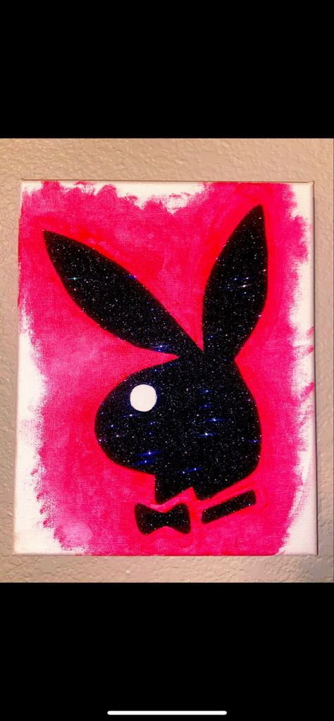 Early 2000s Painting Ideas, 2000s Painting Ideas, Playboy Drawing, Painting Ideas Y2k, Y2k Painting Ideas On Canvas, Baddie Paintings Canvas Pink, Playboy Painting, Playboy Wall Art, Playboy Bunny Room Decor