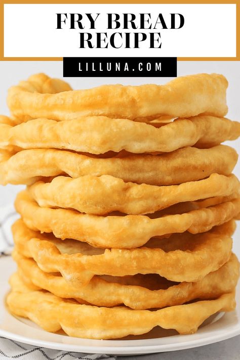 Fry bread or "Navajo Tacos" are crispy pillows of dough with a soft inside. Complete it by adding sweet or savory toppings! #frybread #indianfrybread #navajotacos #frybreadrecipe Indian Fry Bread Recipe Easy, Indian Taco Recipes, Easy Fry Bread Recipe, Native American Fry Bread Recipe, Biscochito Recipe, Fry Bread Recipe, Fry Bread Tacos, Native American Fry Bread, Navajo Tacos