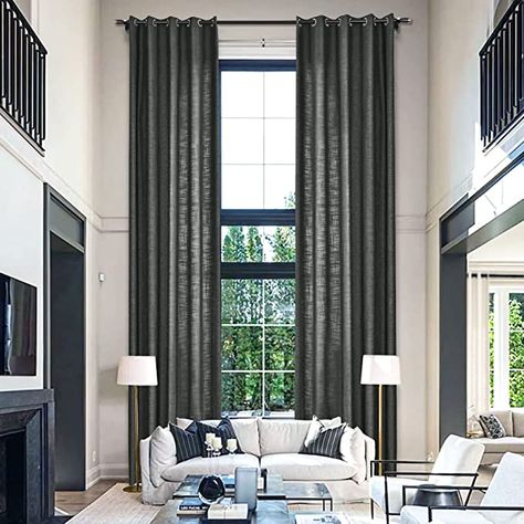 Long Linen Curtains, High Ceiling Curtains, Long Curtains Living Room, Long Window Curtains, High Curtains, Charcoal Curtains, Floor To Ceiling Curtains, Extra Long Curtains, Long Room