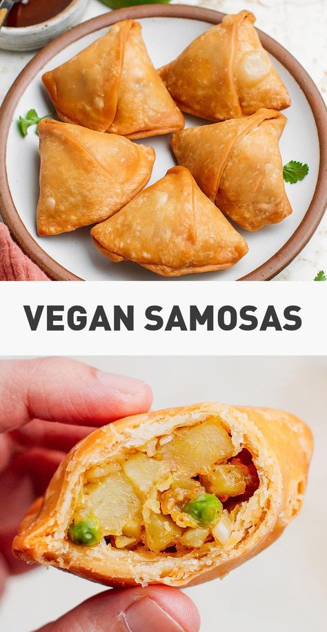 Vegan Samosas - Full of Plants Vegan Kosher Recipes, Samosa Recipe Vegan, Vegan Samosa Recipe, Veggie Samosa Recipe, Vegan Samosa, Vegan Indian Food, Vegan Indian Recipes, Samosa Recipe, Plant Based Cookbook