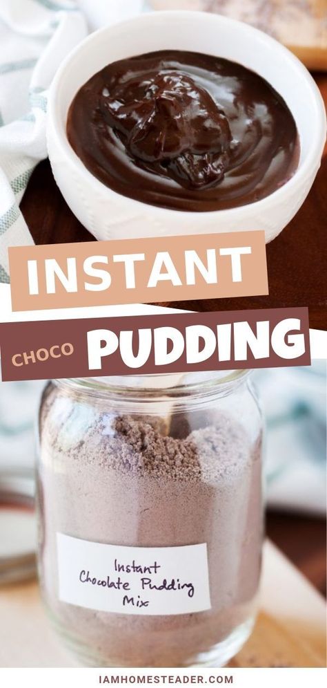 Instant Pudding Recipes, Quick Puddings, Instant Dessert, Chocolate Pudding Recipe, Homemade Chocolate Pudding, Homemade Dry Mixes, Chocolate Pudding Recipes, Homemade Pudding, Delicious Deserts