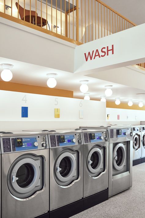 Laundry Business Design, Laundromat Design, Modern Laundromat, Coin Laundromat, Laundromat Business, Self Service Laundry, Laundry Business, Coin Laundry, Eco Friendly Laundry