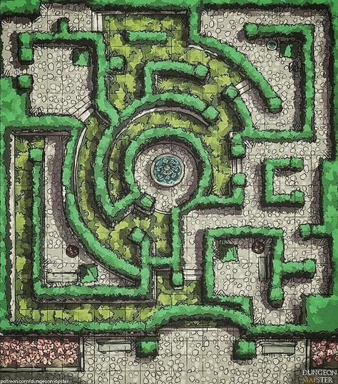 Hedge Maze Dnd Map With Grid, Garden Map, Garden Maze, Fantasy City Map, Dnd World Map, Building Map, Fantasy World Map, Tabletop Rpg Maps, Dnd Maps