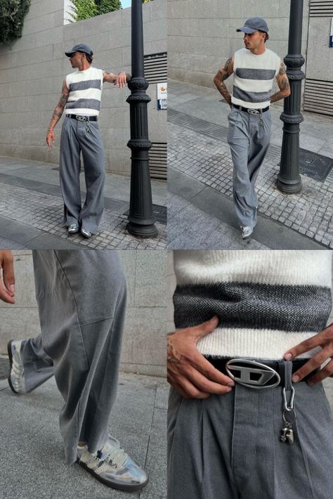 White Grey Outfit Men, Grey Pants Outfit Mens Street Styles, Light Grey Pants Outfit Men, Gray Outfit Men, Gray Cargo Pants Outfit, Gray Pants Outfit, Shades Of Gray Color, Male Photoshoot, Grey Pants Outfit