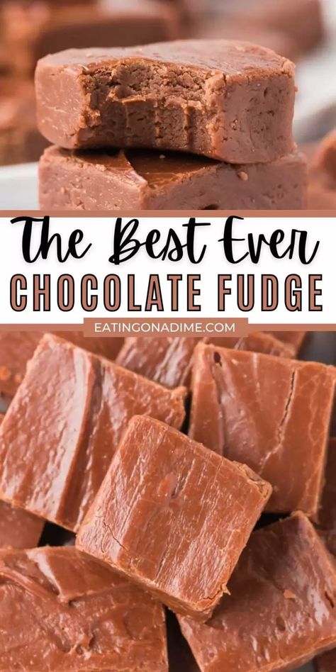 This simple chocolate fudge is the best fudge recipe. This decadent fudge is easy to make in only a few minutes. This easy homemade fudge is perfect for the holidays and every loves it! #eatingonadime #fudgerecipes #candy #dessertrecipes #Christmasrecipes Simple Chocolate Fudge, Old Fashion Fudge Recipes, Easy Homemade Fudge, Chocolate Fudge Recipes Easy, Best Chocolate Fudge Recipes, Easy Chocolate Fudge Recipe, Best Chocolate Fudge, The Best Fudge, Best Fudge