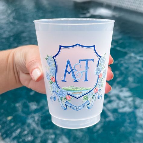 Custom Watercolor Crest Shatterproof Cups Full Color Wedding - Etsy Watercolor Crest, Monogram Cups, Frosted Cup, Wedding Crest, Wedding Cups, Color Wedding, Wedding Monogram, Custom Cups, Coastal Wedding