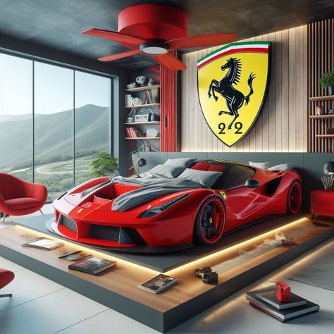 Ferrari-Inspired Bed: A Luxury Statement To Elevate Your Bedroom Boys Car Bedroom, Fantasy Future, Unusual Beds, Car Room Decor, Magical Bedroom, Luxe Bed, Car Furniture, Cars Room, Car Bedroom