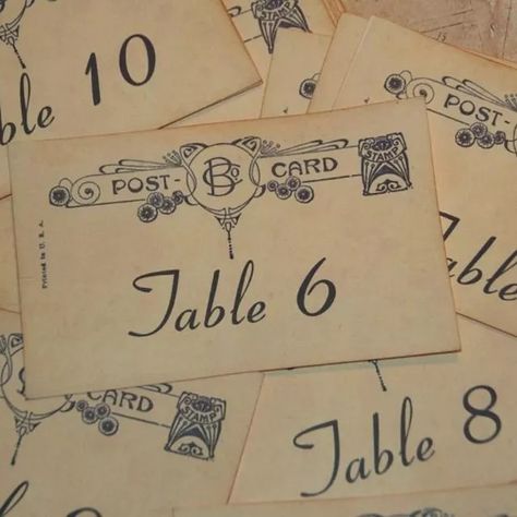 Vintage Postcard Table Numbers, Wedding Table Number Clips, Table Numbering Ideas For Weddings, Table Numbers Wedding Vintage, Vintage Table Number Ideas, Table Numbers Unique, Vintage Wedding Table Numbers, Vintage Table Numbers Wedding, Wedding Numbers Table Ideas