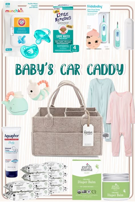 Car Caddy For Baby, Car Diaper Caddy Essentials, Postpartum Setup, Baby Car Essentials, Baby Car Organization, Car Diaper Caddy, Diaper Caddy Essentials, Baby Organization Ideas, Nursery Organization Ideas