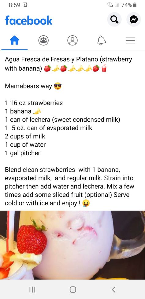 Strawberry Banana Agua Fresca, Banana Agua Fresca, Fresca Drinks, Aqua Fresca, Sweet Condensed Milk, Mexican Drinks, Punch Drinks, Thanksgiving Cooking, Agua Fresca