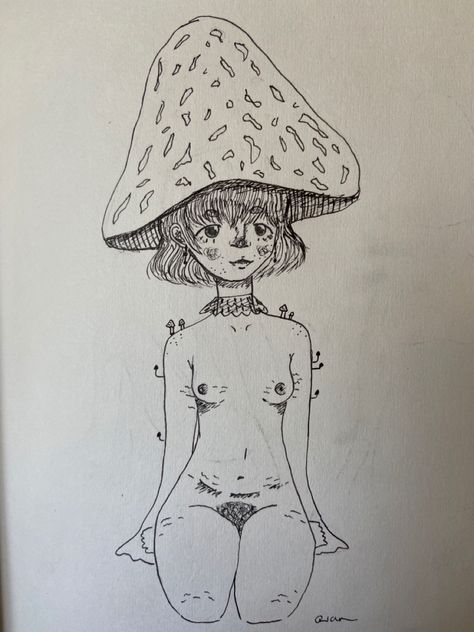 Body Marks Drawing, Shroom Sketch, Petite Body Drawing, Acne Drawing Reference, How To Draw Acne, Mushroom Couple Drawing, Tracing Art Drawing Ideas, Harmony Drawing, Mushroom Face Drawing