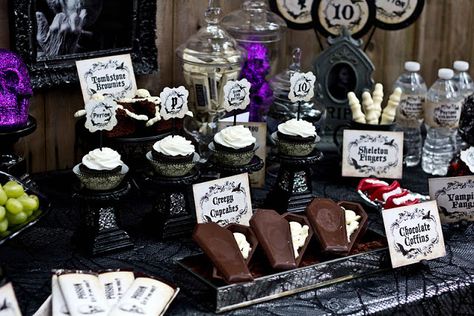 Kara's Party Ideas Haunted Mansion Halloween Party - Halloween Printables & Party Ideas | Kara's Party Ideas Haunted Mansion Birthday, Haunted Mansion Halloween Party, Unique Halloween Party Ideas, Haunted Halloween Party, Haunted Mansion Party, Mansion Party, Haunted Mansion Halloween, Adult Party Themes, Adult Halloween Party