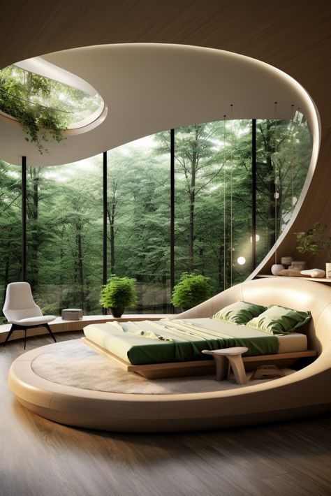 Modern Organic Architecture - Quiet Minimal Organic Architecture Bedroom, Minimal Organic Interior, Organic Interior Architecture, Organic Ceiling Design, Modern Organic Architecture, Circular Bedroom, Techno Organic, Organic Homes, Circular Bed