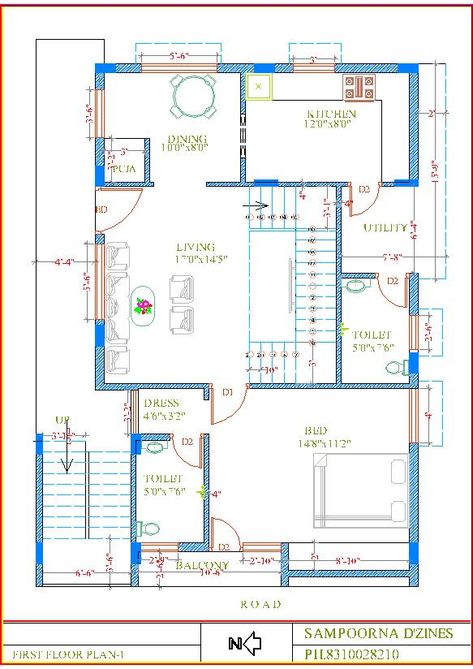 One Floor House Plans, Detailed House, Floor Printable, 30x50 House Plans, Drawing House Plans, West Facing House, 20x40 House Plans, 30x40 House Plans, Duplex Floor Plans