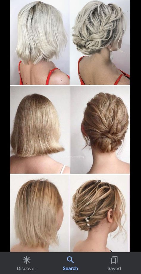 Hair Up Do Short Hair, Upstyles For Short Hair Weddings, Short Wedding Hair Styles For Bridesmaids, Gala Short Hairstyles, Bridemaids Hairstyles Shorter Hair, Low Updo Short Hair, Gala Hairstyle Short Hair, Wedding Updo For Short Hair, Short Up Do Hairstyles