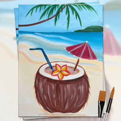 Chose your favorite piece from our painting gallery for your next event! Summertime Painting Ideas, Summer Theme Painting, Easy Summer Paintings On Canvas Simple, Summer Painting Ideas On Canvas Easy, Summer Beach Painting, Vacation Painting Ideas, Summer Painting Easy, Canvas Painting Ideas Summer, Summer Art Paintings