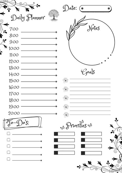 Daily Planner | Planner Ideas | Black and White Planner | Planner Template moneyplanner #freebloggingplanner #plannerundated #aestheticnotes⭕ Daily Witch Planner, Daily Planner Black And White, Mental Health Planner Free Printable, Daily Planner Template Black And White, Daily Log Bullet Journal, Daily Planner Design, Daily Routine Planner, Daily Planner Inserts, Study Planner Printable