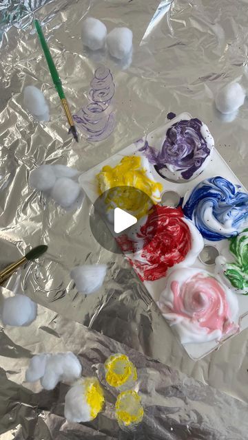 Selin ~ 🎨 🖍️ Reception Class Teacher 🖍️ 🎨 on Instagram: "Sharing another throwback. 🎨 🖌️   Tinfoil, shaving foam and paint 🎨 with this one I threw in some cotton balls that could be used for the little ones to create different effects.   #art #artsandcrafts #kidsactivities #kidart #artist #paint #eyfs #eyfsideas #eyfsteacher #eyfsinspiration #eyfsteachersofinstagram #eyfsactivities #earlyyears #earlyyearsideas #education #kinder #kindergarten #prek #teacher #primaryteacher #primaryschool #receptionteacher #tufftray #play #playideas #tufftrayideas #eyfsreceptionteacher #school #learning" Tinfoil Painting, Reception Class, Prek Teacher, Shaving Foam, Eyfs Activities, Creative Area, School Learning, Class Teacher, Artist Palette